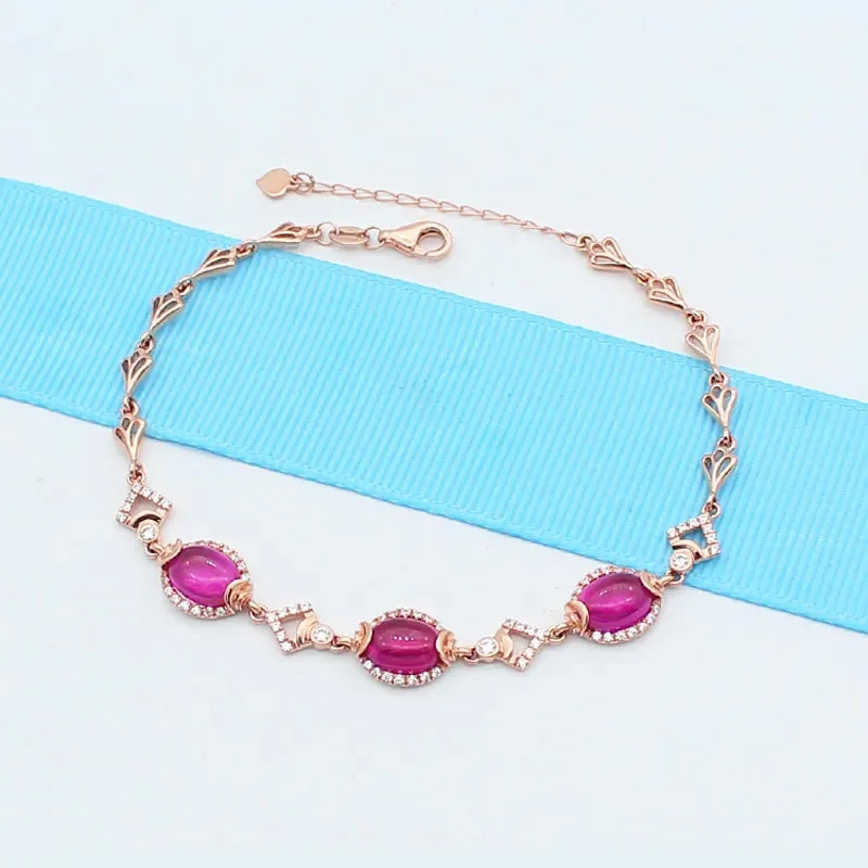 

New 585 Purple Gold Plated 14K Rose Gold Glossy Ruby Fashion Charm Bracelet for Women Classic Creative Engagement Jewelry Gift