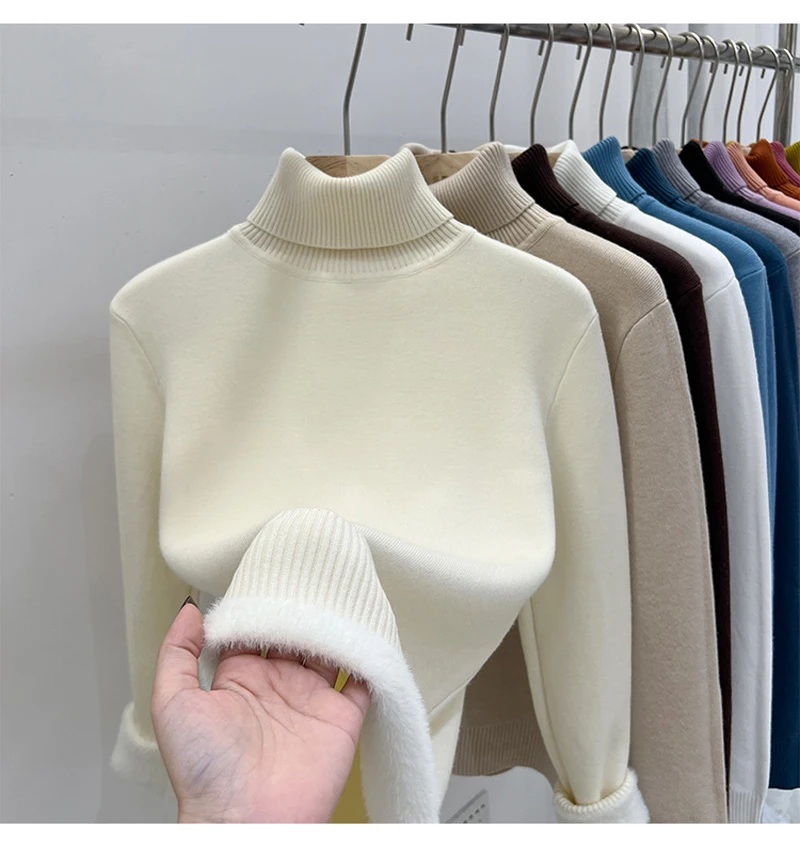 Thicken Velvet Turtleneck Sweater Women Korean Fashion Lined Warm Sueter Knitted Pullover Slim Top Winter Jersey Knitwear Jumper
Thicken Velvet Turtleneck Sweater Women Korean Fashion Lined Warm Sueter Knitted Pullover Slim Top Winter Jersey Knitwear Jumper