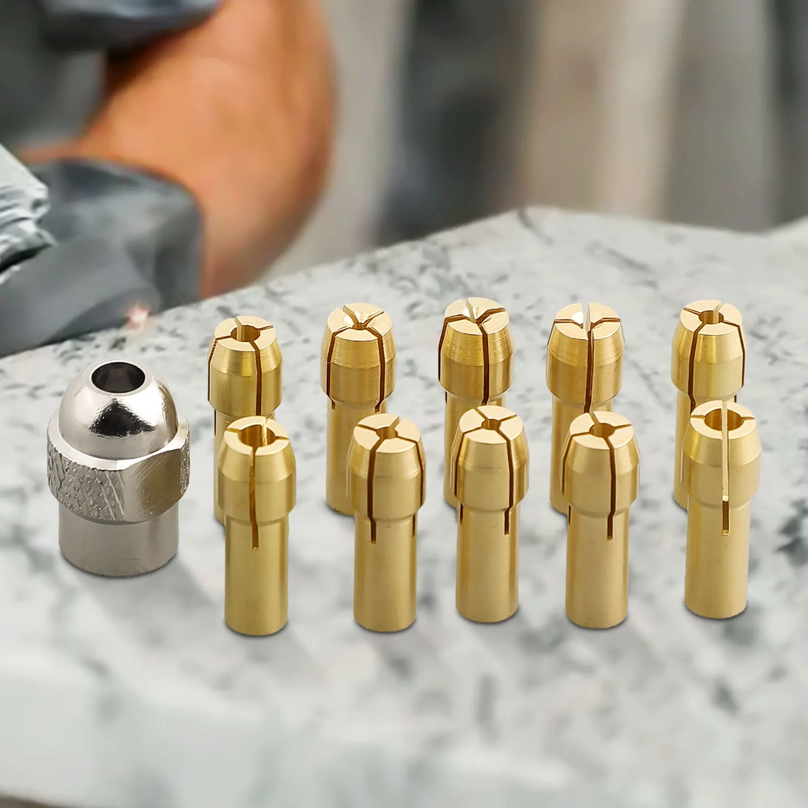 11pcs Electric Grinder Chuck Copper Sandwich With Nut 0.5-3.2MM Copper Sandwich + Silver Nut Set Power Tool Accessories
11pcs Electric Grinder Chuck Copper Sandwich With Nut 0.5-3.2MM Copper Sandwich + Silver Nut Set Power Tool Accessories