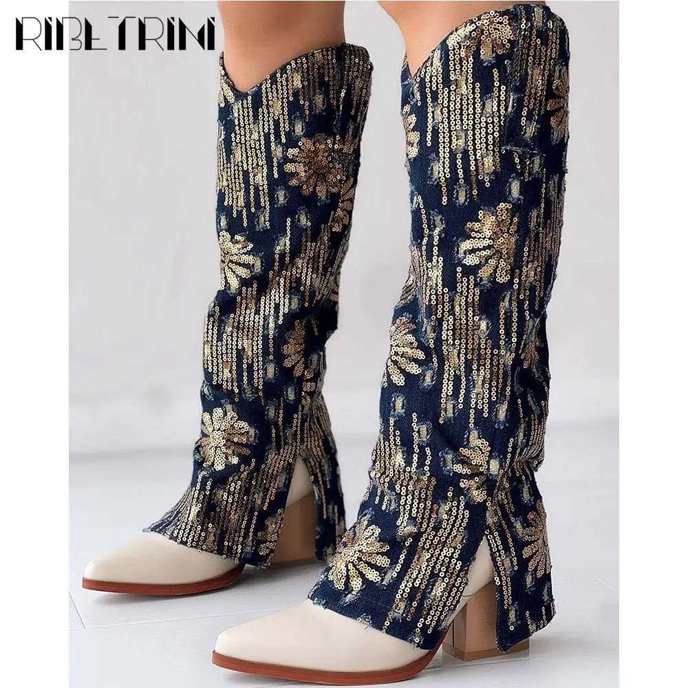 Metallic Denin Womem Chelsea Boots High Heel Mid Calf Pointed Toe Platform Knee High Shoes Luxury Designer Fashion Elegant Boots
Metallic Denin Womem Chelsea Boots High Heel Mid Calf Pointed Toe Platform Knee High Shoes Luxury Designer Fashion Elegant Boots