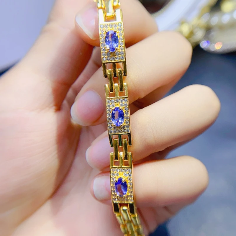 

Natural Tanzanite Charm Bracelet for women silver 925 jewelry luxury gem stones 18k gold plated free shiping items