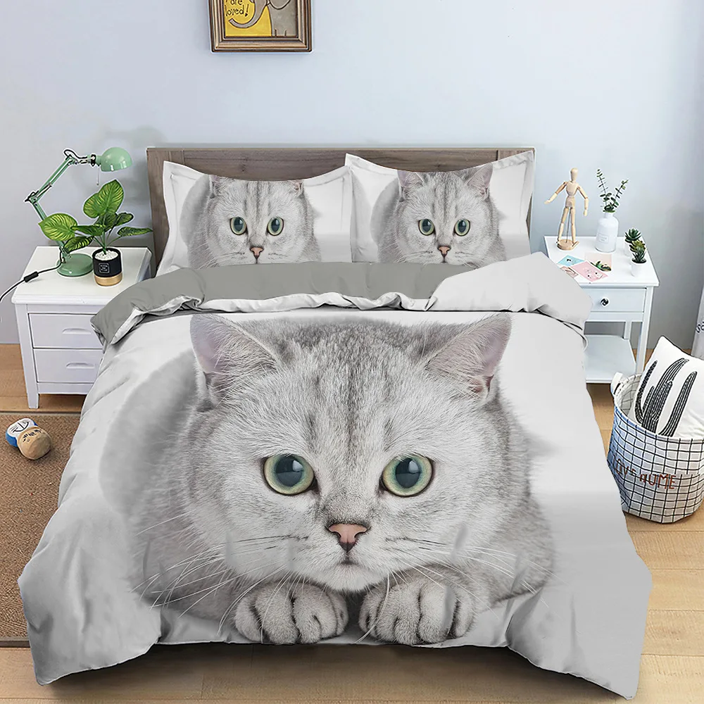 

Комплект постельного белья с изображением милого кота, милый домашний декор, пододеяльник из полиэстера с 3D принтом для детей, подарок для мальчиков и девочек с наволочкой, пододеяльник