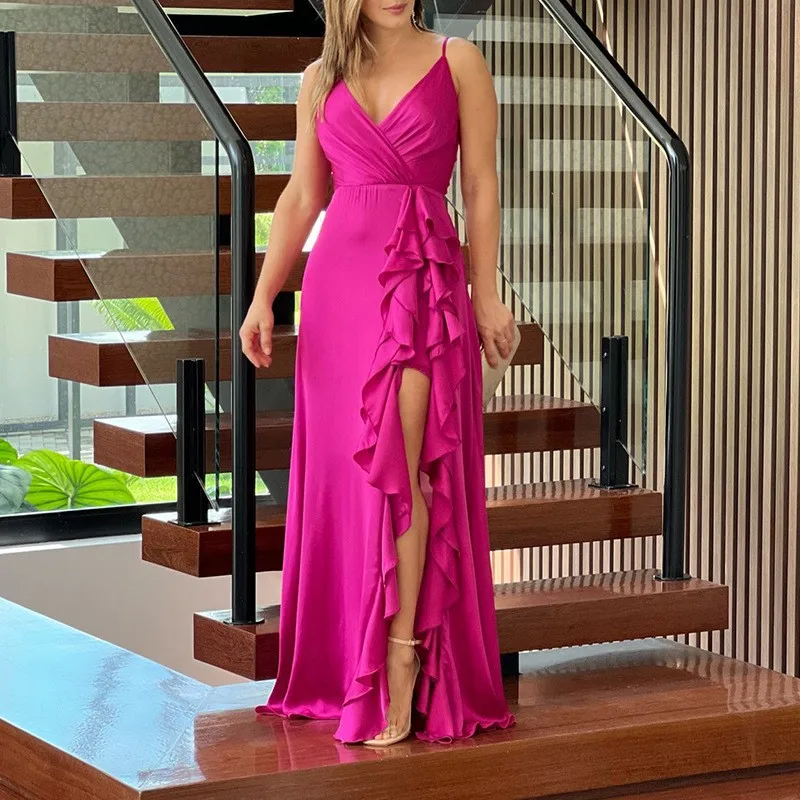 New Fashion Elegant Vintage Solid Dress Sexy Sleeveless Backless Halter V Neck High Waist Irregular Slit Dress Long Dress
New Fashion Elegant Vintage Solid Dress Sexy Sleeveless Backless Halter V Neck High Waist Irregular Slit Dress Long Dress