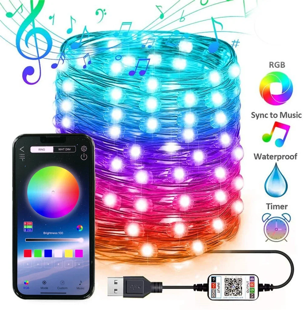 Smart Bluetooth Control USB LED String Lamp Outdoor App Remote Control Garland Fairy Lights Decoration RGB Christmas Tree Lights
Smart Bluetooth Control USB LED String Lamp Outdoor App Remote Control Garland Fairy Lights Decoration RGB Christmas Tree Lights