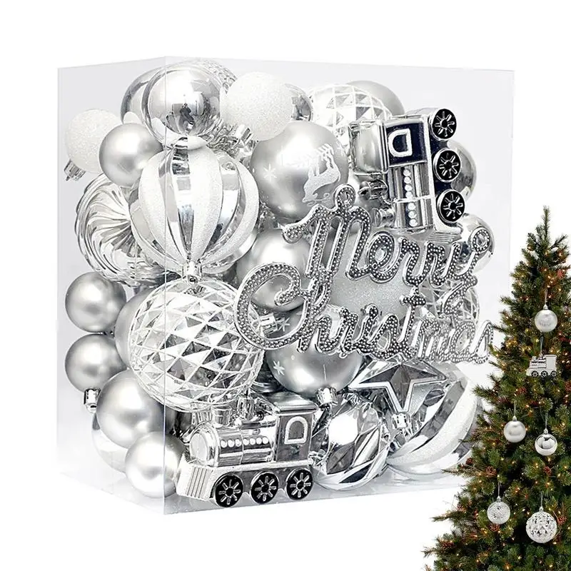 

Christmas Ornaments Balls Silver White Ball Ornaments Set 65Pcs Balls Ornaments For Christmas Tree Shatterproof Christmas Tree