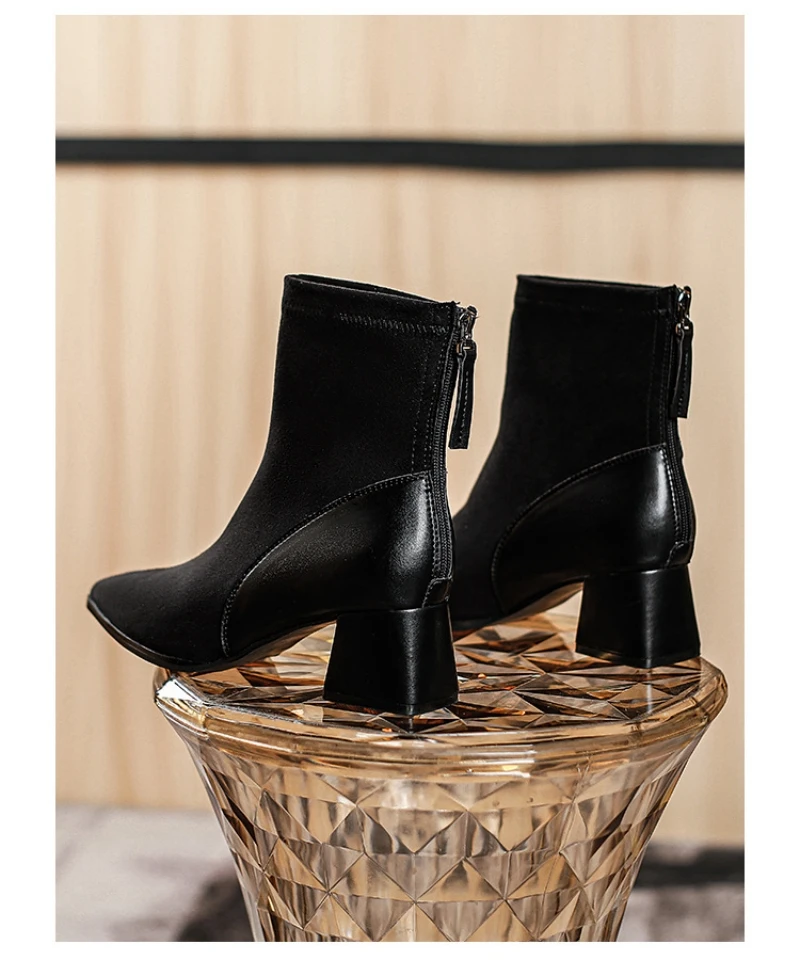 Multi Color Chunky Short Boots Women High Heel Back Zipper Pointed Toe Ankle Boots Autumn Winter Modern Office Lady Booties
Multi Color Chunky Short Boots Women High Heel Back Zipper Pointed Toe Ankle Boots Autumn Winter Modern Office Lady Booties