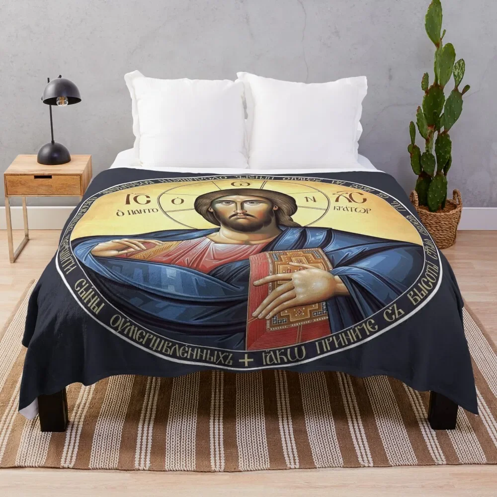 

Christ Pantocrator Orthodox Icon Throw Blanket Quilt Soft Beds Weighted Fluffy Shaggy Fluffy Softs Blankets