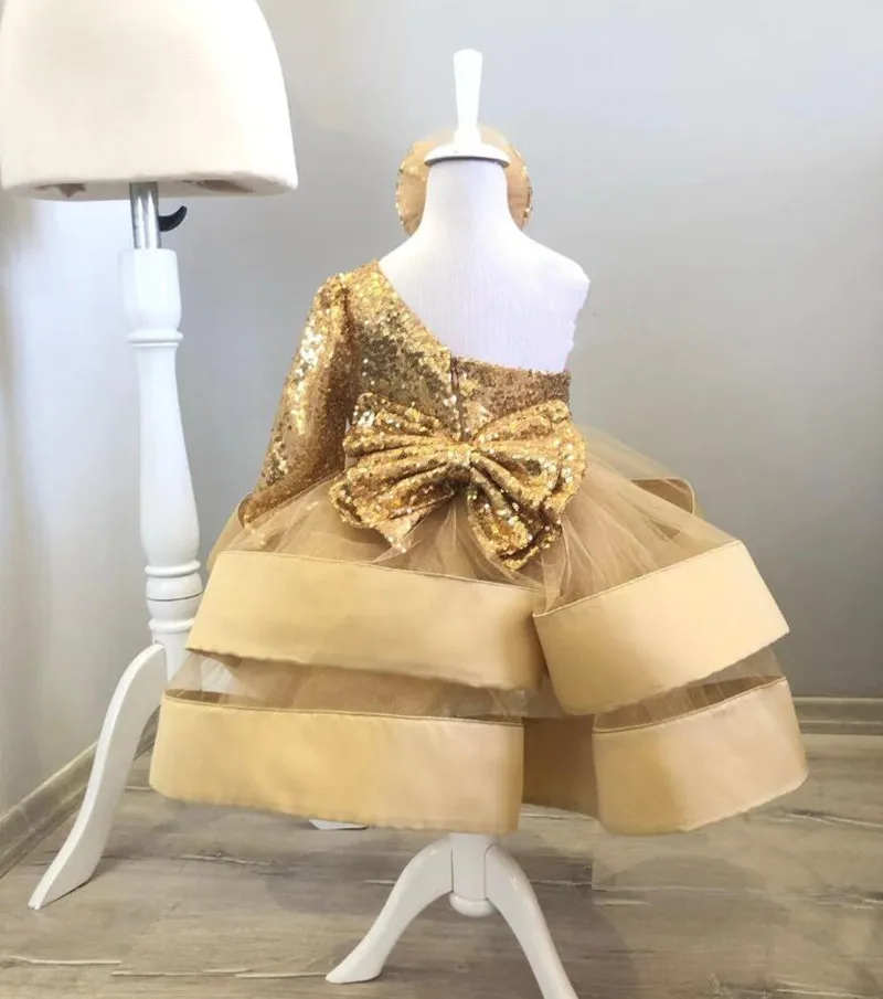 

Fluffy Gold Flower Girls Dresses For Weddings Organza Tulle Pageant Birthday Dresses for Little Girls First Communion Dress