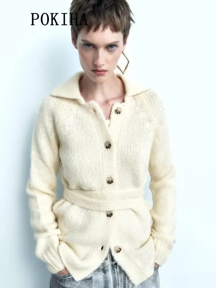 Pokiha Fashion Women New Elegant Front Button Knitted Sweater Cardigan With Belt Vintage Long Sleeve Female Outerwear Chic Tops
Pokiha Fashion Women New Elegant Front Button Knitted Sweater Cardigan With Belt Vintage Long Sleeve Female Outerwear Chic Tops