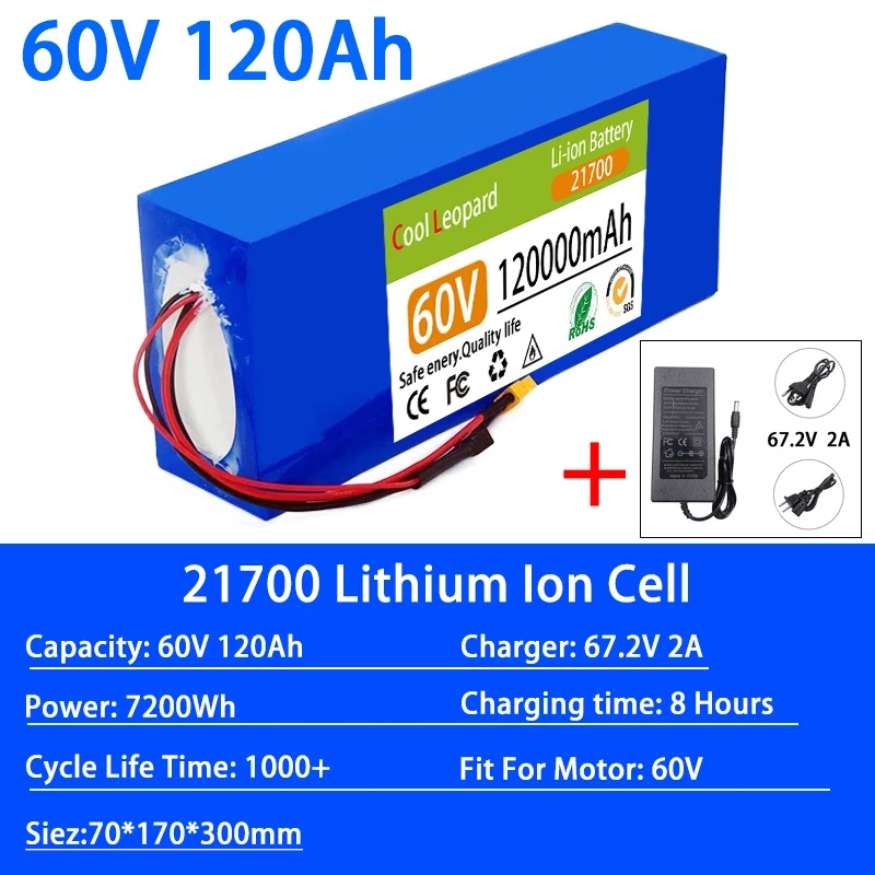 New 16S4P 21700 60V 120Ah Lithium Ion Battery Pack,For 67.2V Electric Bike Scooter Motorcycle Rechargeable Li-ion Battery
New 16S4P 21700 60V 120Ah Lithium Ion Battery Pack,For 67.2V Electric Bike Scooter Motorcycle Rechargeable Li-ion Battery