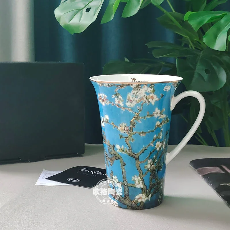 

Germany World-Famous Painting Van Gogh Blooming Apricot Mug Large Capacity Blue Bone China Coffee Mug Ceramic Mug Mugs