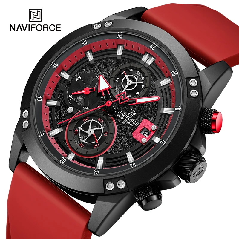 

NAVIFORCE Man‘s Quartz Date Display Watch Sports Waterproof Wristwatch Silicone Band Multifunction Chronograph Male Clock NF8033