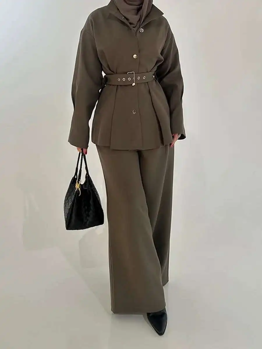 KWTX Solid Two Piece Women's Collar Long Sleeve Splicing Belt Coat High Waist Pants Warm Set Women's Clothing 2025 Spring New 8 S8c001add3f4440a7935fac82409dc831u