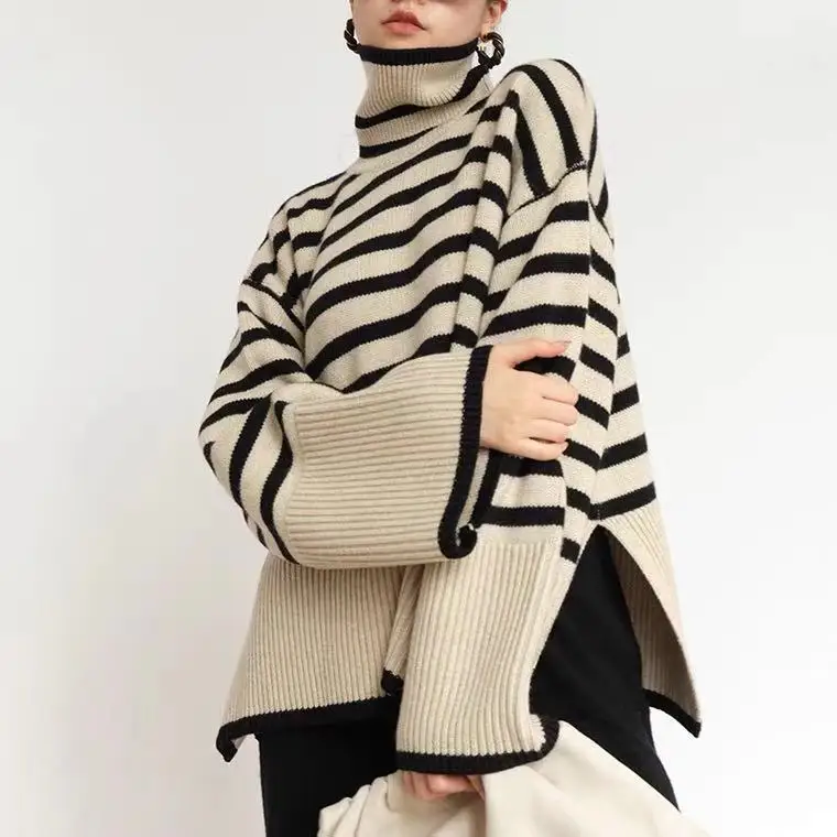 Striped Split TopTurtleneck Cashmere Women Sweater Fashion Oversized Flare Sleeve Knitted Pullover 2023 Winter Female Knitwear
Striped Split TopTurtleneck Cashmere Women Sweater Fashion Oversized Flare Sleeve Knitted Pullover 2023 Winter Female Knitwear