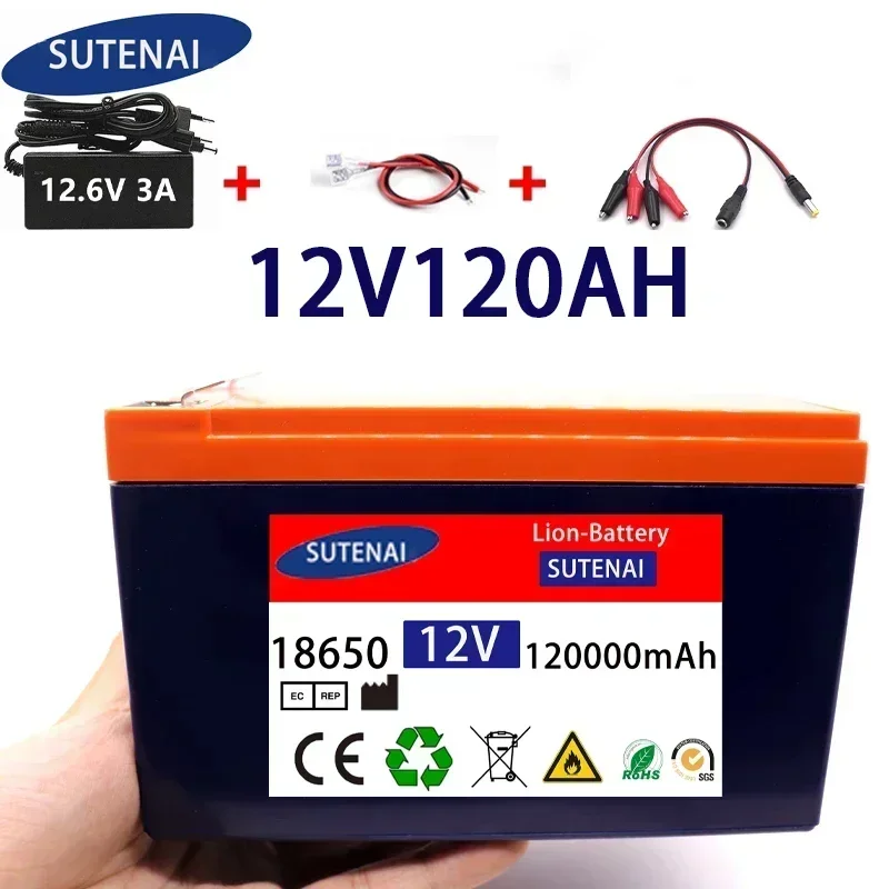 

NEW 12V 120Ah 18650 lithium battery pack built-in high current 40A Solar street lamp, xenon lamp, backup power supply, LED
