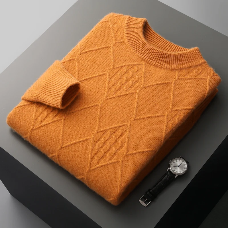 

Мужской кашемировый свитер 100%, новый теплый вязаный пуловер на осень и зиму, вязаный мужской свитер с длинными рукавами и высоким воротником