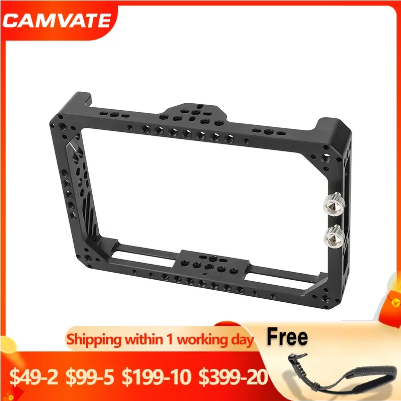 

CAMVATE Full Monitor Cage Bracket for Desview R7II 7" On-Camera Monitors With HDMI Cable Clamp& Anti-Twist 1/4"-20 Female Mounts