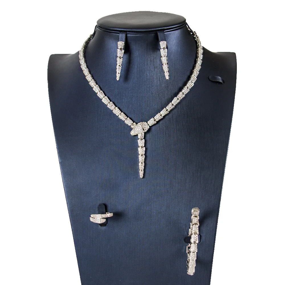 

2023 New Cubic zirconia Luxury Zircon Micro Pave Set Necklace Earrings Bracelet Four Piece Set Women's Bride Jewelry Set