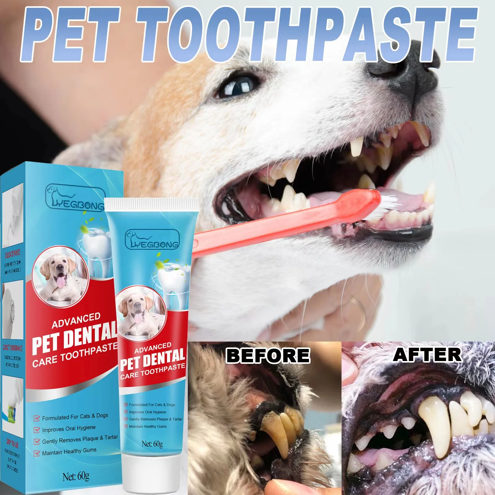 Yegbong Pet toothpaste Safe and edible Suitable for dogs and cats Fresh breath clear tartar No side effects Pet Tooth Whitening
Yegbong Pet toothpaste Safe and edible Suitable for dogs and cats Fresh breath clear tartar No side effects Pet Tooth Whitening