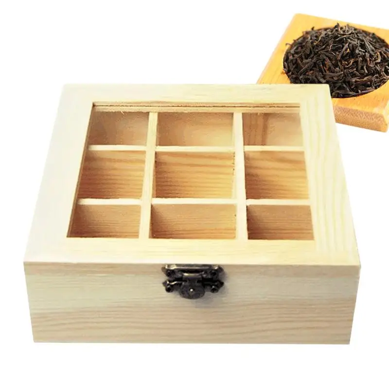 Tea Storage Organizer 9 Grids Wooden Tea Box Multifunctional Tea Storage Box With Lid Tea Caddy With Viewing Window tea holder 
Tea Storage Organizer 9 Grids Wooden Tea Box Multifunctional Tea Storage Box With Lid Tea Caddy With Viewing Window tea holder