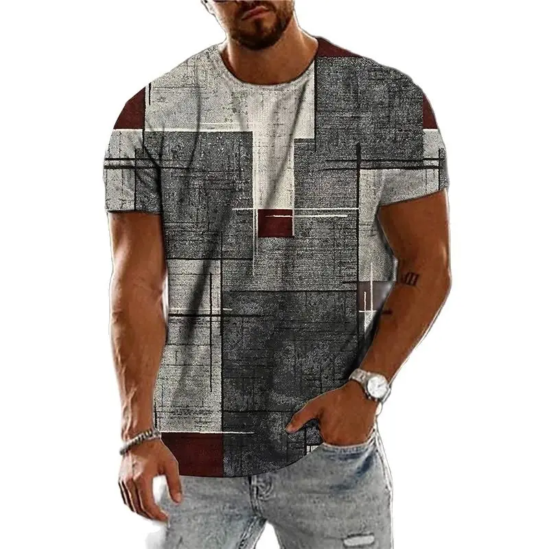 

New Hot Summer Color Block Graphic Men's 3D T-shirts O-Neck Casual Daily Loose Short Sleeve Regular Fit Tops Sports Men Clothing