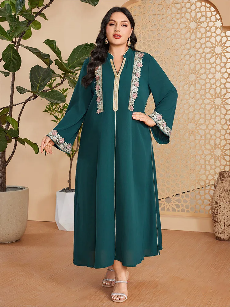 

Модная Арабская мусульманская абайя, Женский кафтан с длинным рукавом, макси халат с вышивкой, платье, Турецкая мусульманская одежда, новинка 2024 года, стильные платья