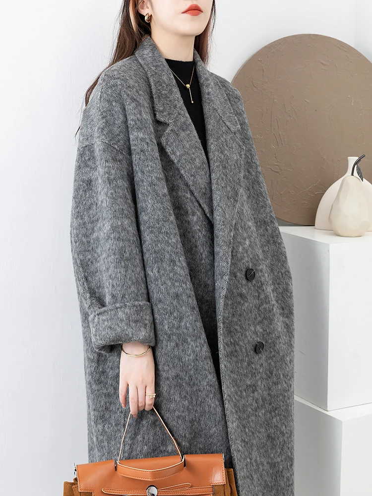 Autumn and Winter High-end Fashion Double-sided Cashmere Wool Coat Women's Medium and Long Double breasted Rabbit Wool Coat 
Autumn and Winter High-end Fashion Double-sided Cashmere Wool Coat Women's Medium and Long Double breasted Rabbit Wool Coat
