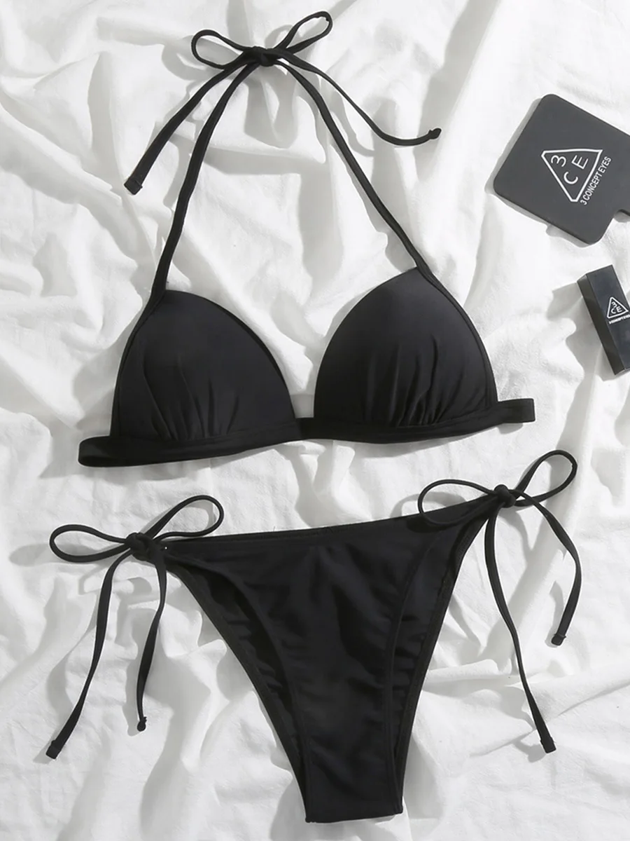 Sexy Halter Push Up Bra Cup Bikini 2025 Women Swimsuit Female Swimwear