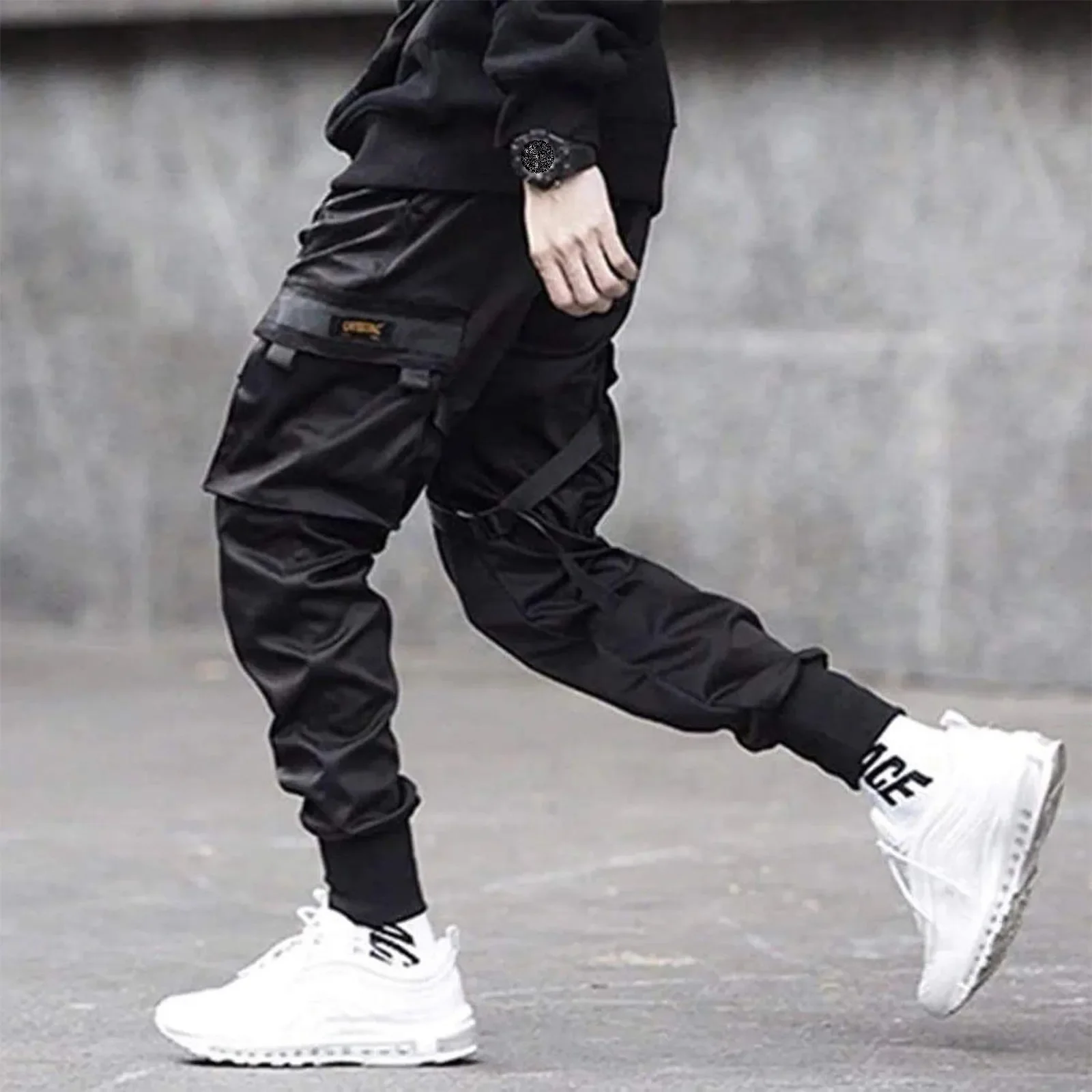 

Cargo Trousers Man Solid Color Casual Work Pants Button Slim Bunched Feet Trousers Outdoor Work Stacked Slacks Mens Clothing