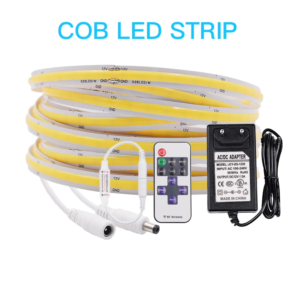 

12V COB LED Strip Light 320 384 528 LEDs/m High Density Flexible Tape Ribbon 3000K 4000K 6000K Dimmable Linear Lighting
