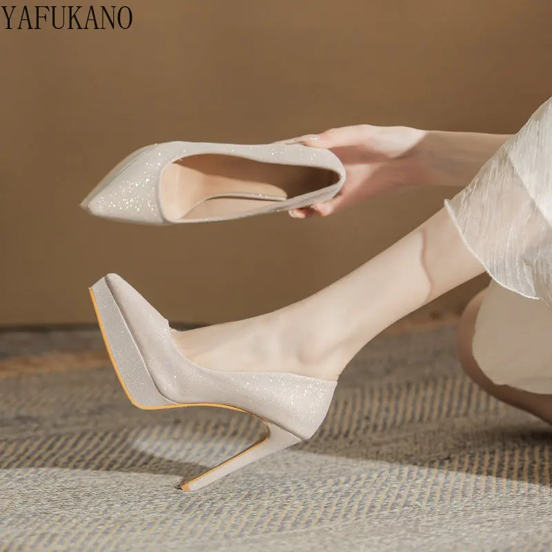 

Sexy Platform Stiletto High Heels Elegant Wedding Party Crystal Shoes 12Cm Models Catwalk Pumps Large Size 41