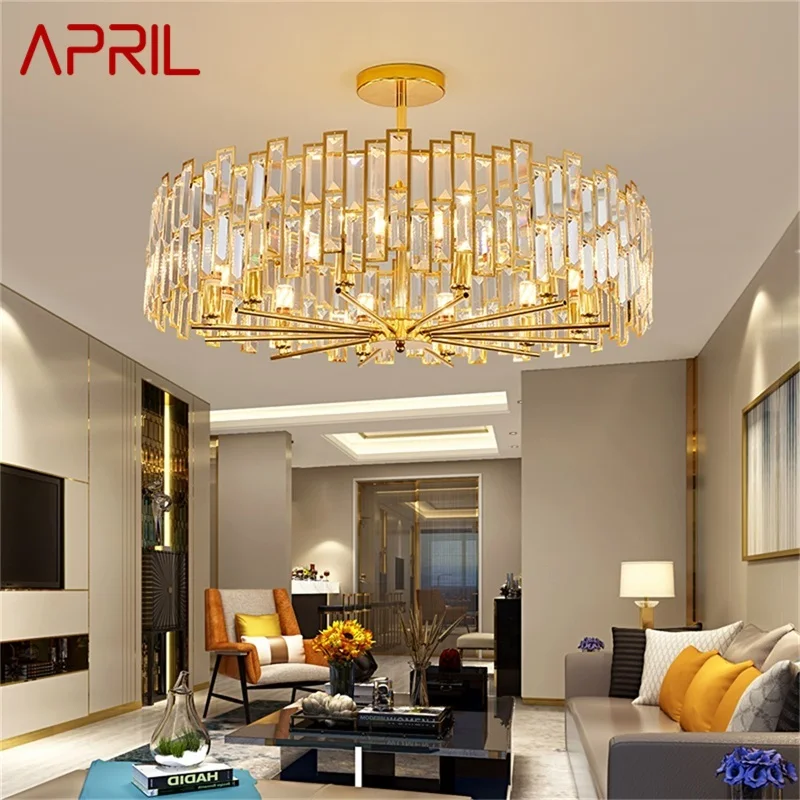 

APRIL Gold Chandelier Fixtures Modern Branch Crystal Pendant Lamp Light Home LED for Dining Room Decoration