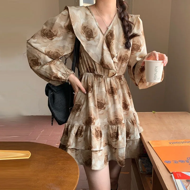 Japanese Women Ruffles Dress Printing 2024 Spring Autumn New V Neck Long Sleeve High Waist Temperament Elegant Dresses French
Japanese Women Ruffles Dress Printing 2024 Spring Autumn New V Neck Long Sleeve High Waist Temperament Elegant Dresses French