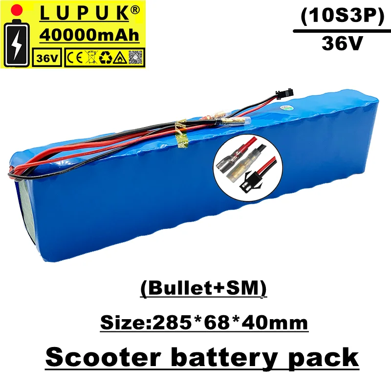 Lupuk-36v, 40000mAh, 10s3p lithium ion battery pack, for 500W electric bicycle engine, with BMS 15a, bullet+sm connector
Lupuk-36v, 40000mAh, 10s3p lithium ion battery pack, for 500W electric bicycle engine, with BMS 15a, bullet+sm connector