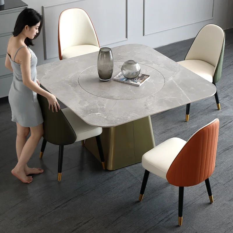 

Rectangular Steel Table Simple Small Apartment Household Square Turntable Grey Marble Top Golden Kitchen Table Dining Room Sets