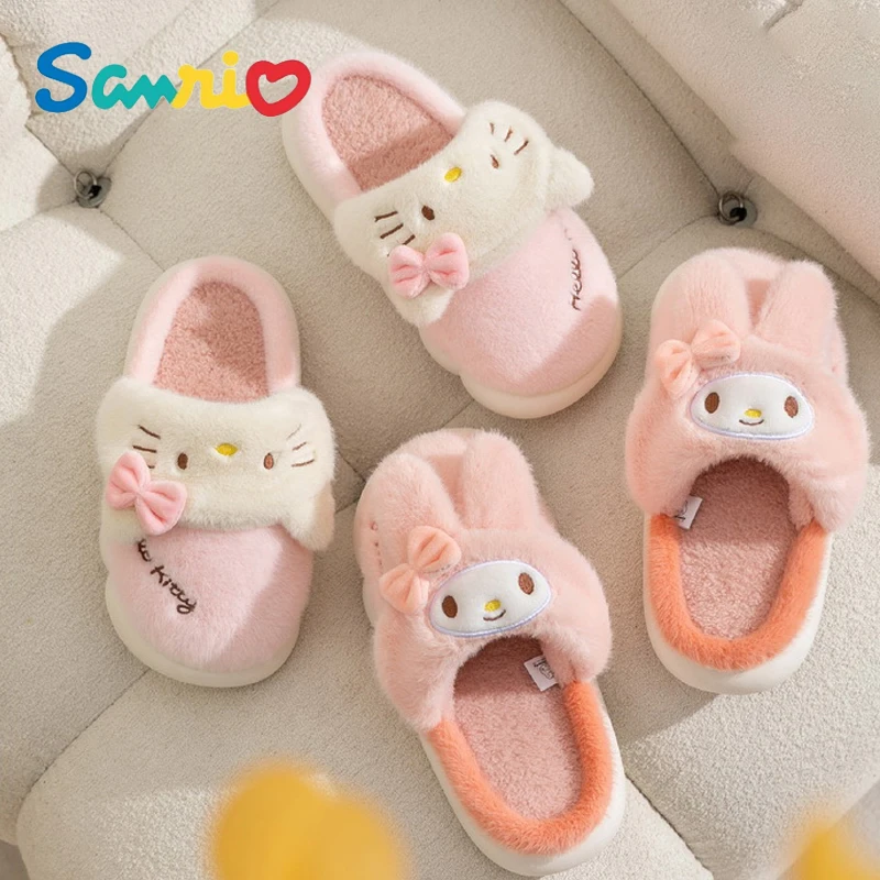 

Anime Sanrios My Melody Cinnamoroll Kuromi Hellokittys Girl Home Cute Anti-Slip Thick Sole Warm Indoor Shoes Kid Cotton Slippers