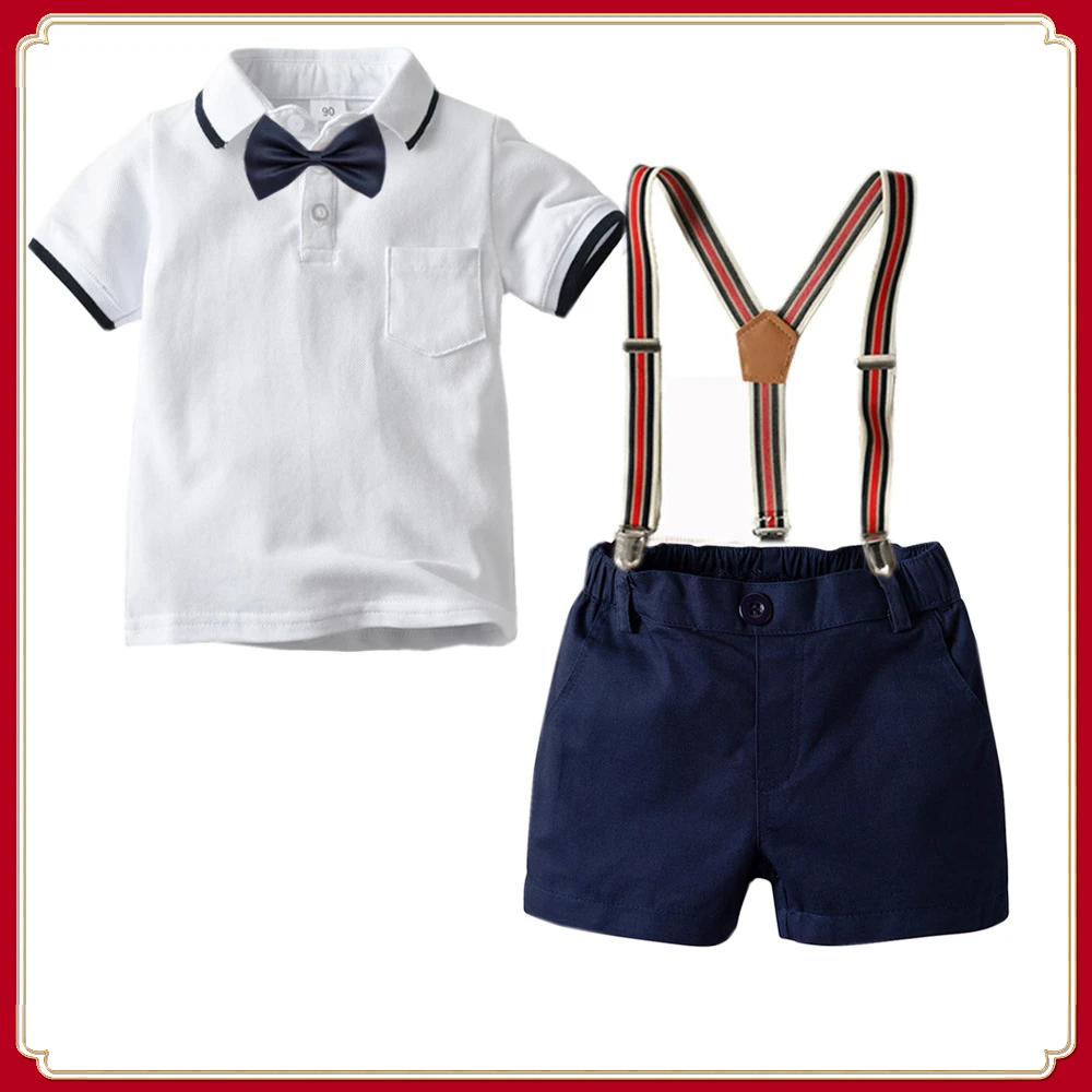 Kids Clothes Boy Bow Gentleman Clothes White Polo Shirt+Navy Shorts+Suspenders Kids Children Holiday Outfits Short Sleeve Sets
Kids Clothes Boy Bow Gentleman Clothes White Polo Shirt+Navy Shorts+Suspenders Kids Children Holiday Outfits Short Sleeve Sets