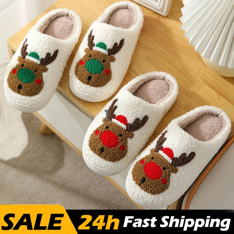 New Christmas Slippers Women Cute Cartoon Elk Slippers Indoor House Shoes For Men Couples Cotton Slides Thick Plush Footwear
New Christmas Slippers Women Cute Cartoon Elk Slippers Indoor House Shoes For Men Couples Cotton Slides Thick Plush Footwear
