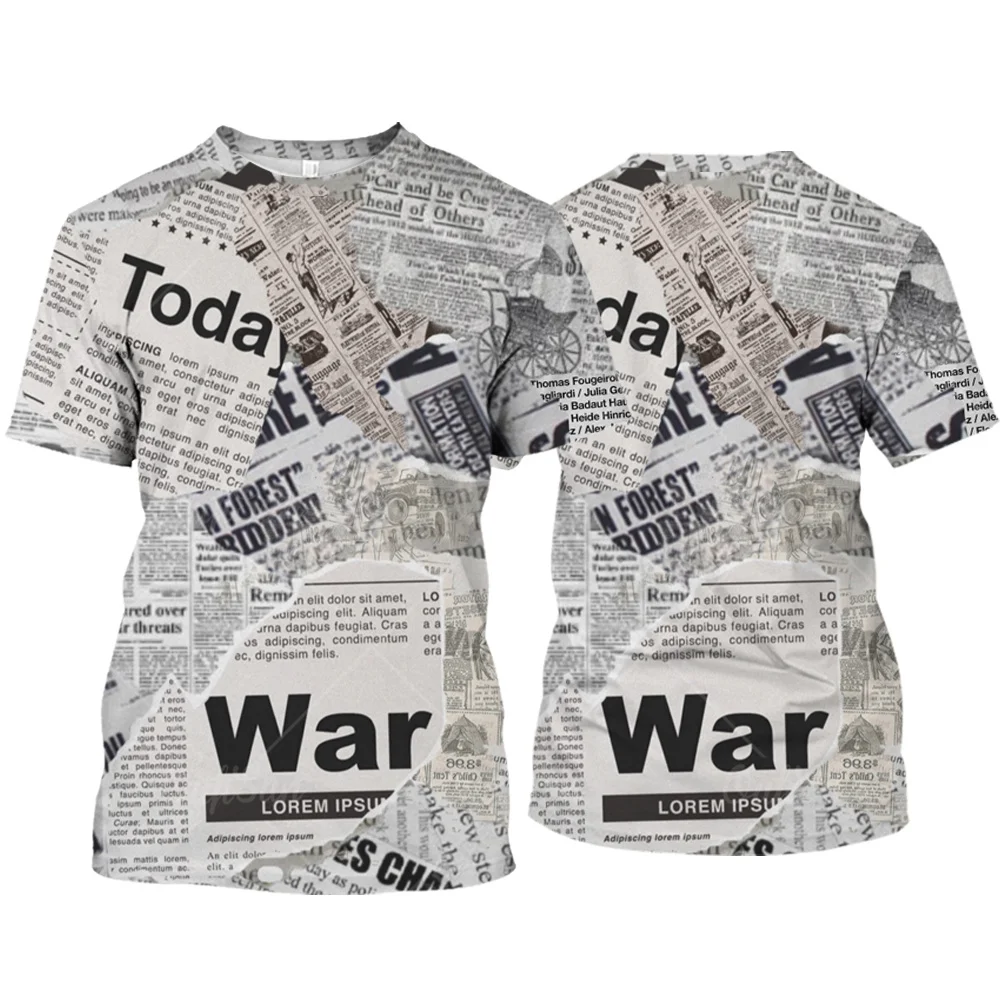 Newspaper Print Harajuku Men's T-shirt Summer Loose Short Sleeved Fashionable Round Neck top Street Personality Trend Clothing
Newspaper Print Harajuku Men's T-shirt Summer Loose Short Sleeved Fashionable Round Neck top Street Personality Trend Clothing