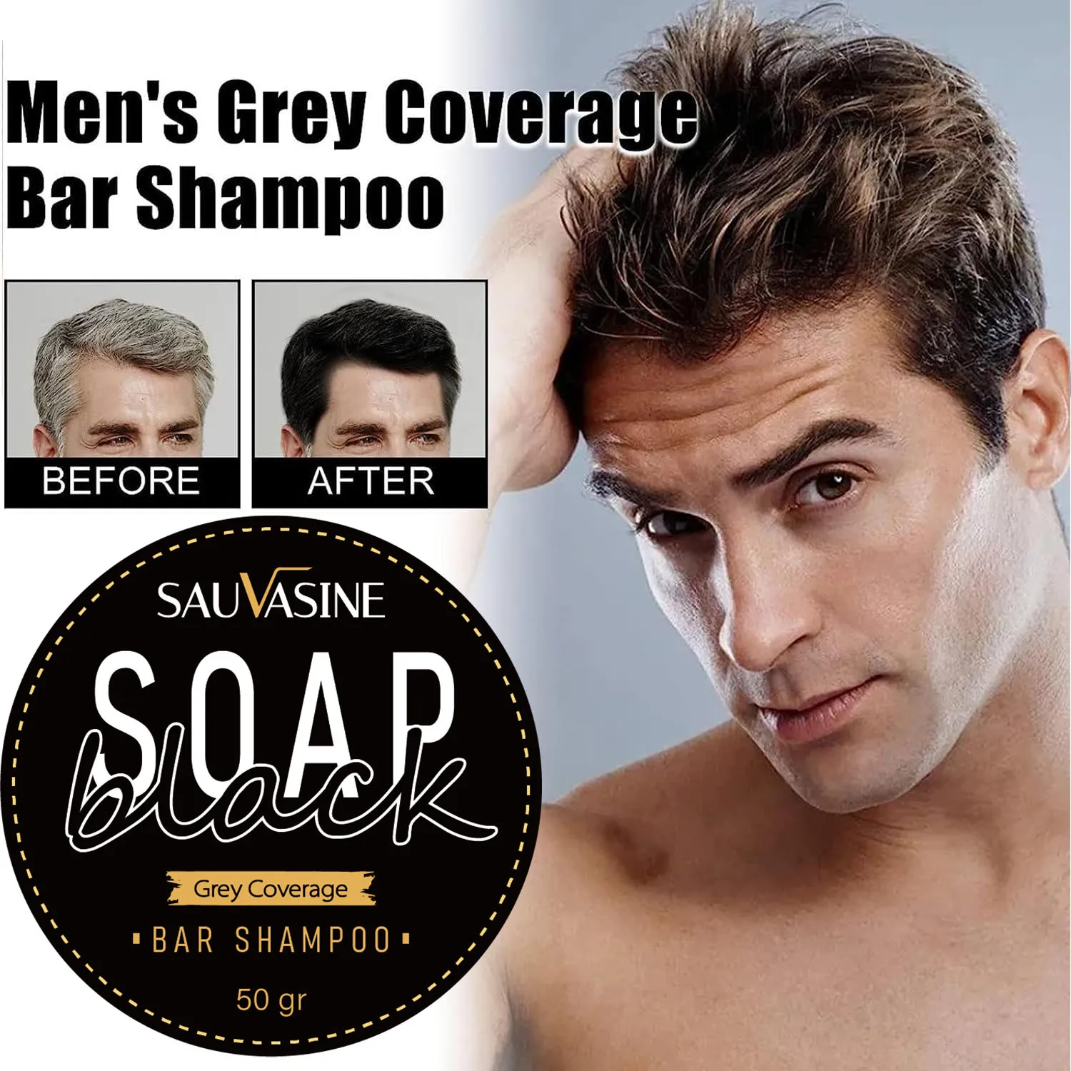

50g Hair Darkening Shampoo Bar for Gray Hair Coverage Soap Polygonum Multiflorum Fast Effective Repair White Color Dye For Men