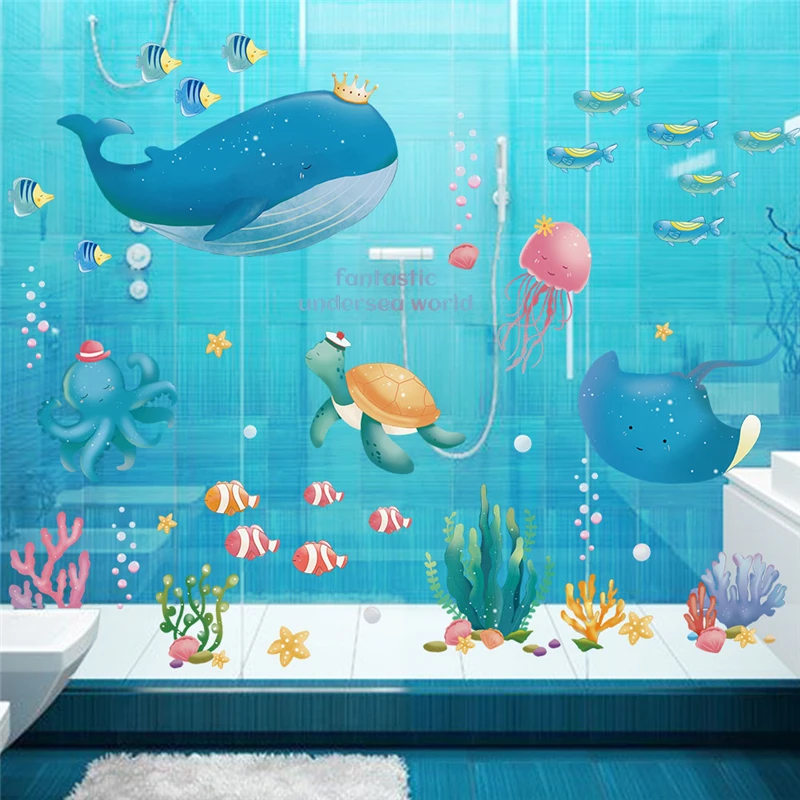 Cartoon Fish Turtle Whale Sealifes Wall Stickers For Kids Room Bathroom Home Decoration Diy Ocean Mural Art Pvc Decals Posters 
Cartoon Fish Turtle Whale Sealifes Wall Stickers For Kids Room Bathroom Home Decoration Diy Ocean Mural Art Pvc Decals Posters