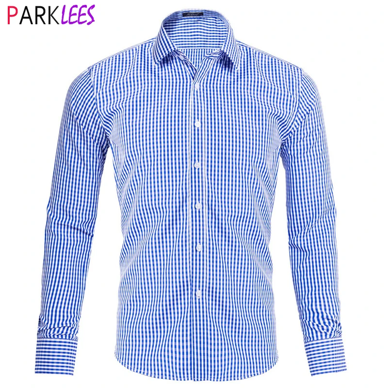 

Mens Small Plaid Blue Shirt 2023 Autumn New Long Sleeve Regular Fit Gingham Shirts Casual Button Down Checked Shirt Male Chemise