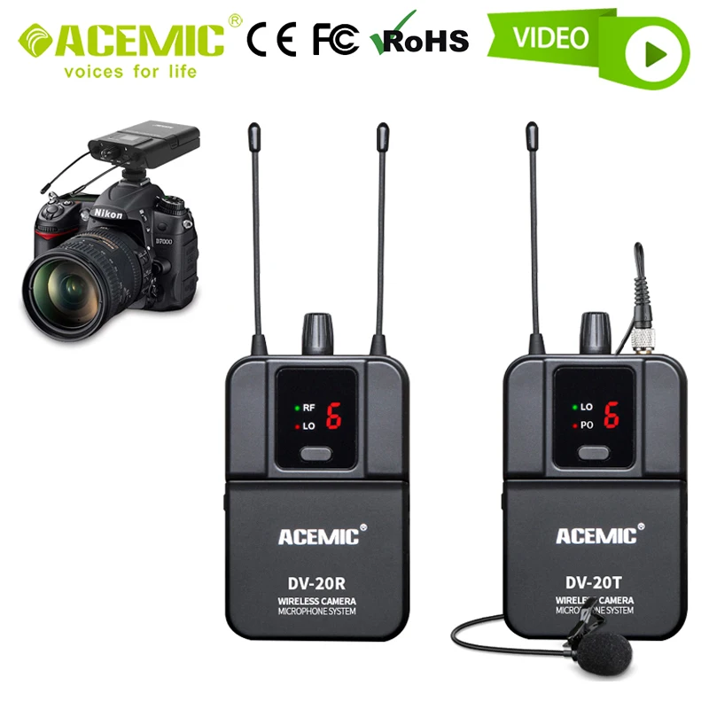 

DSLR Camera Microphone Wireless Camcorder Radio System for Computer PC Video Recording YouTube Vlogging Lavalier External ACEMIC