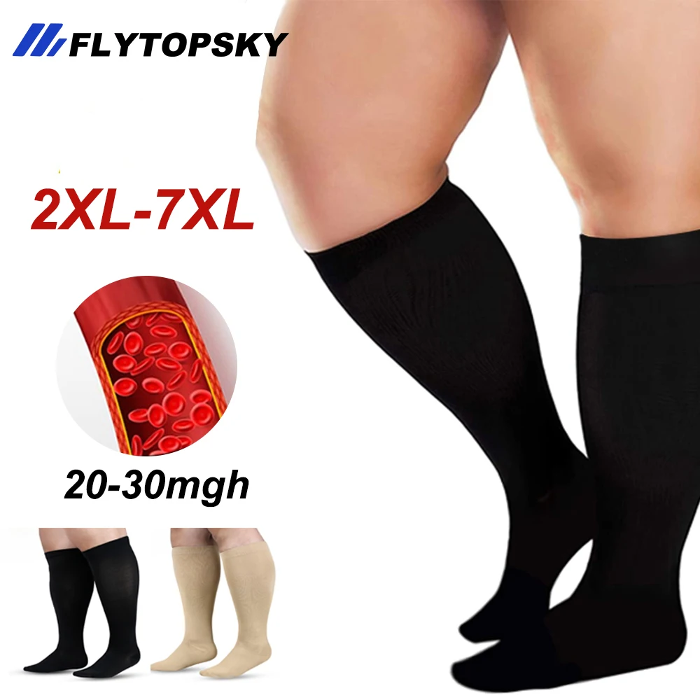 

1Pair Plus Size Compression Socks for Women & Men, 20-30 mmhg Extra Wide Calf Stockings Shin Guards for Circulation Support