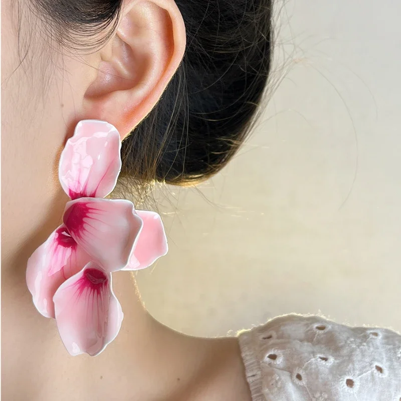 Bilandi-Boucles d'oreilles en forme de fleur pour femmes, bijoux au design doux, accessoires exagérés, cadeaux de fête, mode, document rose, 03/Wearing 4