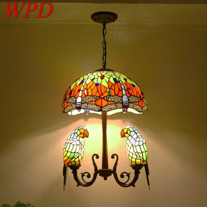 

WPD Tiffany Parrot Chandelier Vintage Creative Color Glass Living Room restaurant Bedroom Hotel Corridor Pendant Lamp