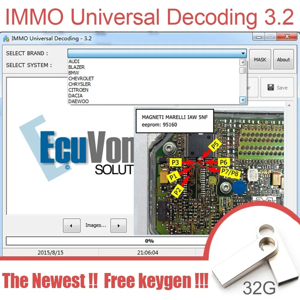 

IMMO Универсальное декодирование 3,2 с бесплатным программным обеспечением для диагностики автомобиля keygen, 32 ГБ, USB 2021, горячая Распродажа EcuVonix 3,2, неограниченная трещина