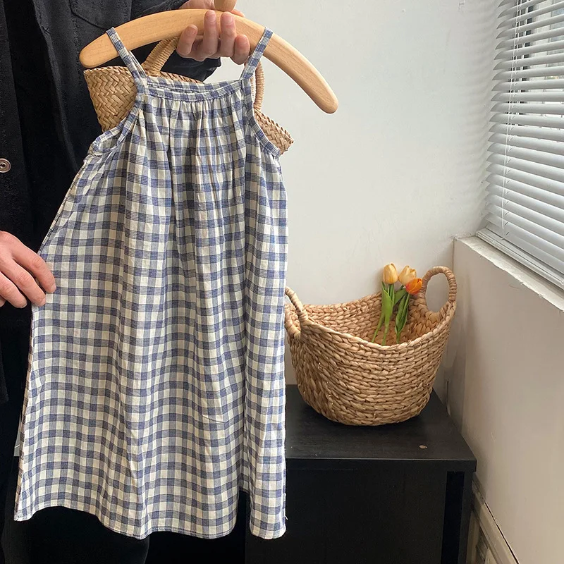 Children Clothing Girls Mori Plaid Slip Dress 2024 Summer New Fashionable Casual Simple Princess Sweet Girls Long Dress 
Children Clothing Girls Mori Plaid Slip Dress 2024 Summer New Fashionable Casual Simple Princess Sweet Girls Long Dress