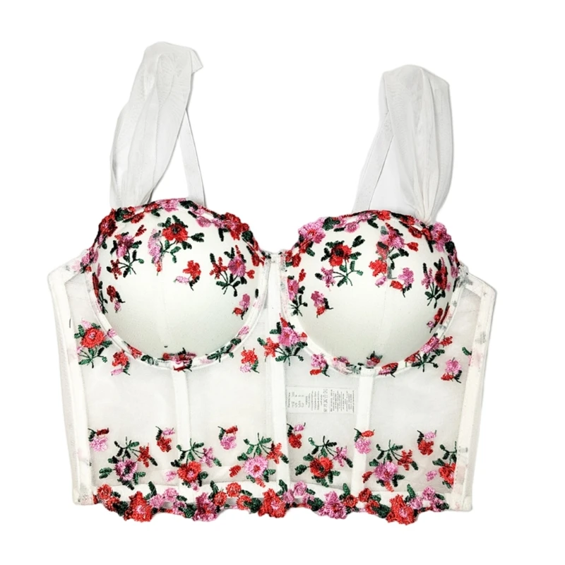 Women Embroidery Mesh Floral Bustier Crop Top Sweetheart Neck Fish Boned Bodycon Corsets Spaghetti Strap Camisole Vest
Women Embroidery Mesh Floral Bustier Crop Top Sweetheart Neck Fish Boned Bodycon Corsets Spaghetti Strap Camisole Vest