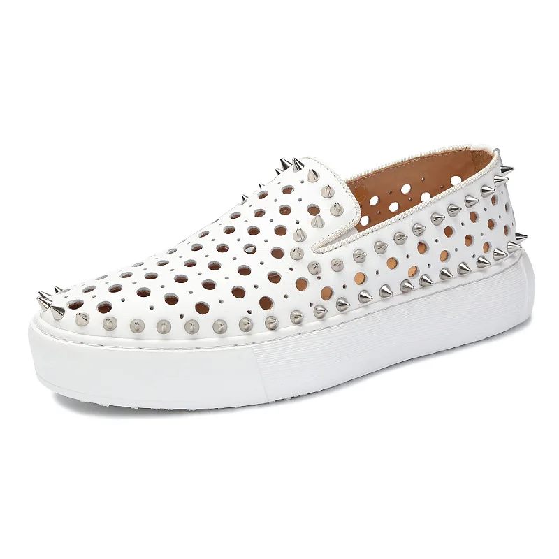 Perforated Breathable Loafers Men's Head Layer Cowhide Thick-soled Shock Absorption Fashion Rivet Genuine Leather White Shoes
Perforated Breathable Loafers Men's Head Layer Cowhide Thick-soled Shock Absorption Fashion Rivet Genuine Leather White Shoes